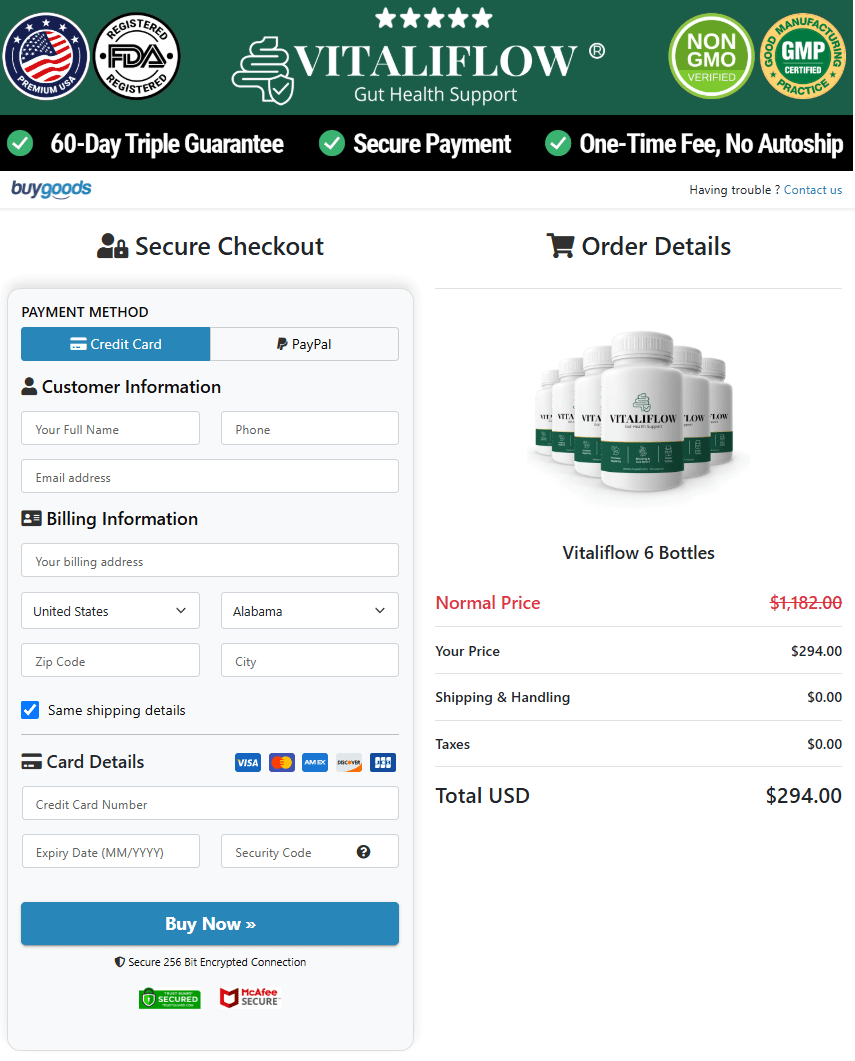 VitaliFlow order page